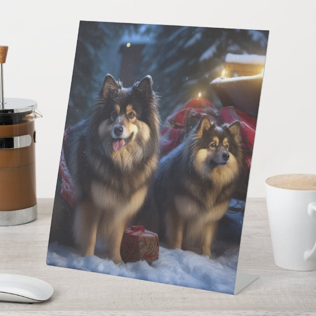 Finnish Lapphund Snowy Sleigh Christmas Decor  Pedestal Sign (In SItu)
