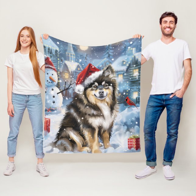 Finnish Lapphund Winter Wonderland Christmas Joy  Fleece Blanket (In Situ)