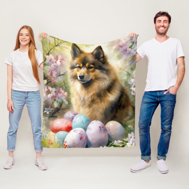 Finnish Lapphund  with Easter Eggs Fleece Blanket (In Situ)