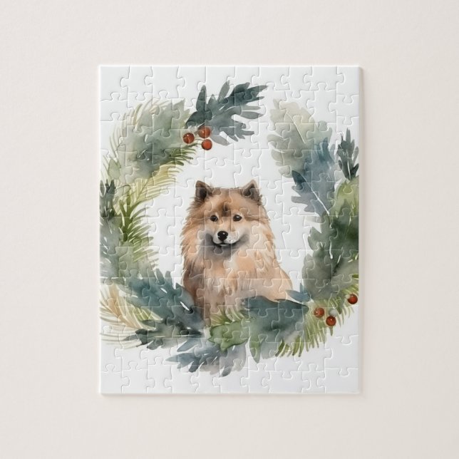 Finnish lappund Christmas Wreath Festive Pup Jigsaw Puzzle (Vertical)