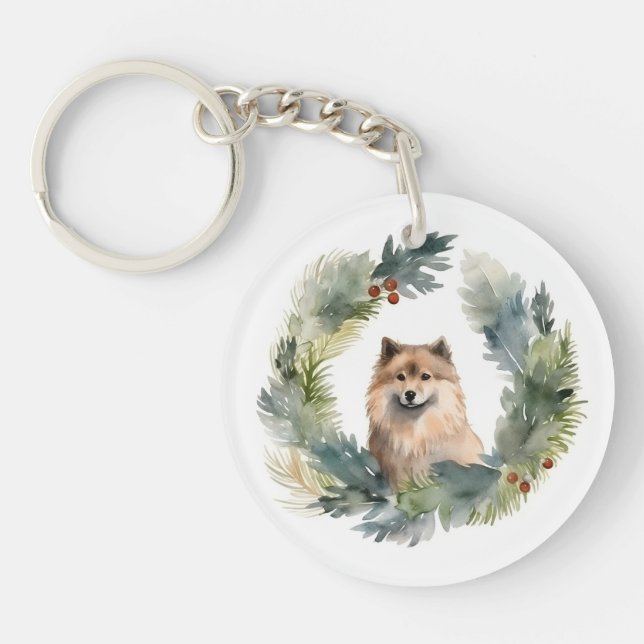 Finnish lappund Christmas Wreath Festive Pup Key Ring (Front)