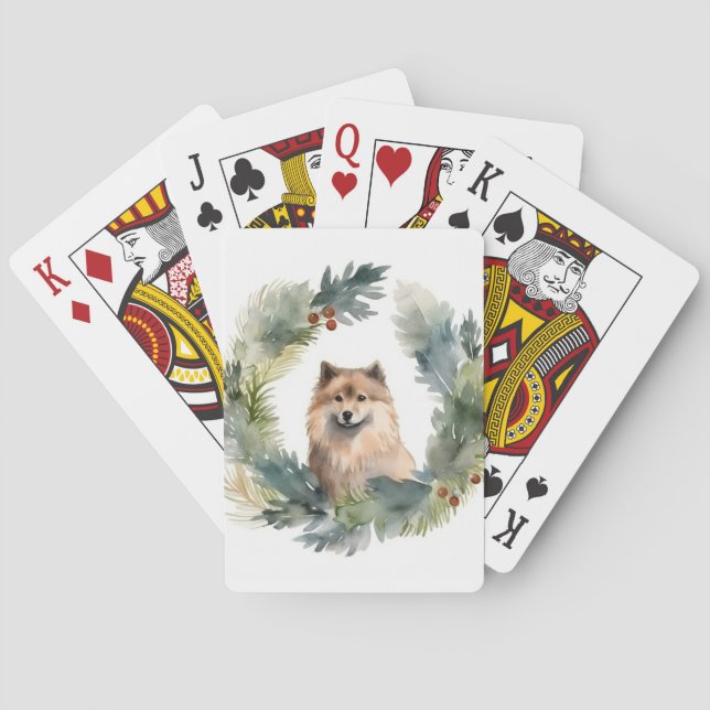 Finnish lappund Christmas Wreath Festive Pup Playing Cards (Back)