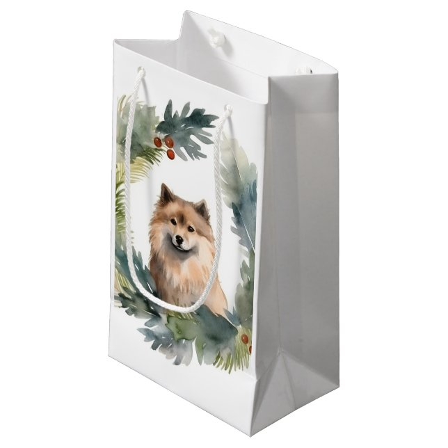 Finnish lappund Christmas Wreath Festive Pup Small Gift Bag (Front Angled)