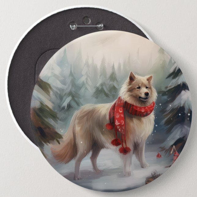 Finnish Lappund Dog in Snow Christmas  6 Cm Round Badge (Front & Back)