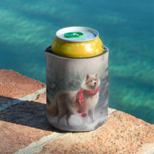 Finnish Lappund Dog in Snow Christmas  Can Cooler