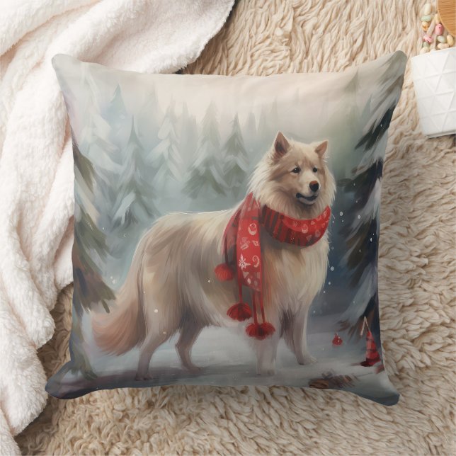 Finnish Lappund Dog in Snow Christmas  Cushion (Blanket)