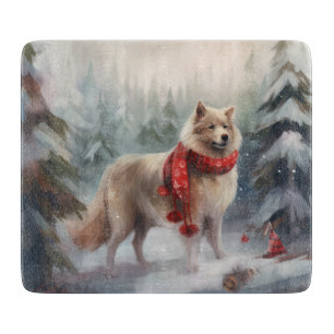 Finnish Lappund Dog in Snow Christmas Cutting Board
