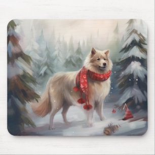 Finnish Lappund Dog in Snow Christmas Mouse Pad