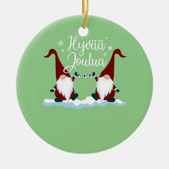 Finnish Merry Christmas Finland Gift Tee Hyvaa Jou Ceramic Ornament (Front)
