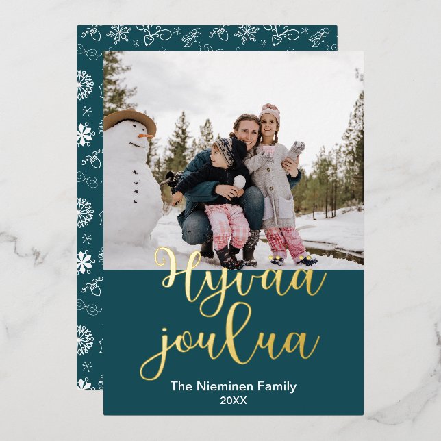 Finnish Merry Christmas, Hyvää joulua, Elegant Foil Holiday Card (Front/Back)
