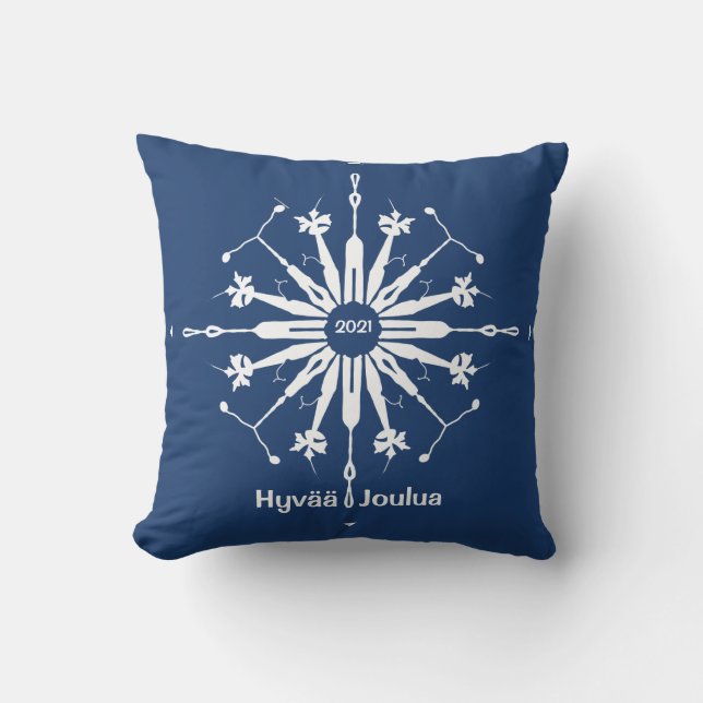 Finnish Merry Christmas Snowflake Cushion (Front)