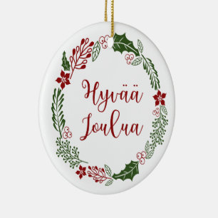Finnish Merry Christmas Wreath, Hyvää joulua Ceramic Ornament