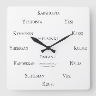 Finnish Numbers Custom City Country Time Zone Square Wall Clock