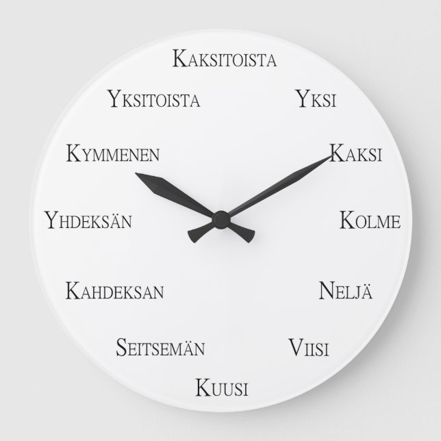 Finnish Numbers Language Learning Personalizable Large Clock (Front)