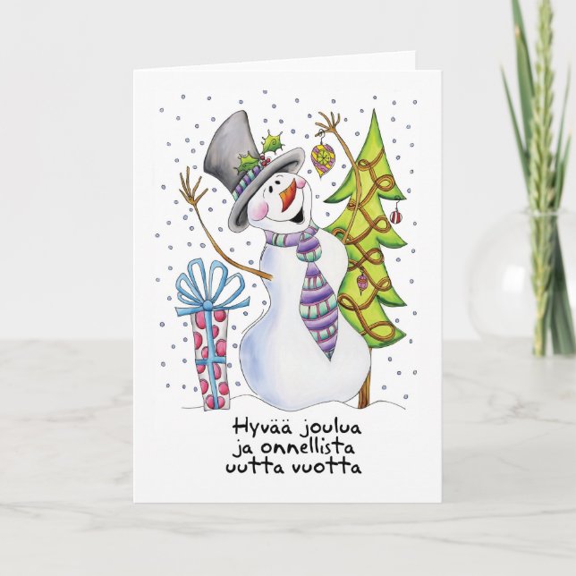 Finnish - Snowman - Happy Snowman Christmas Card - (Front)