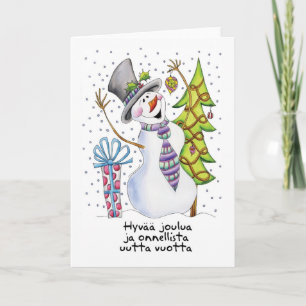 Finnish - Snowman - Happy Snowman Christmas Card -