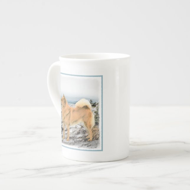 Finnish Spitz at Seashore Painting - Dog Art Bone China Mug (Front Left)