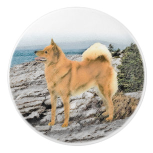 Finnish Spitz at Seashore Painting - Dog Art Ceramic Knob
