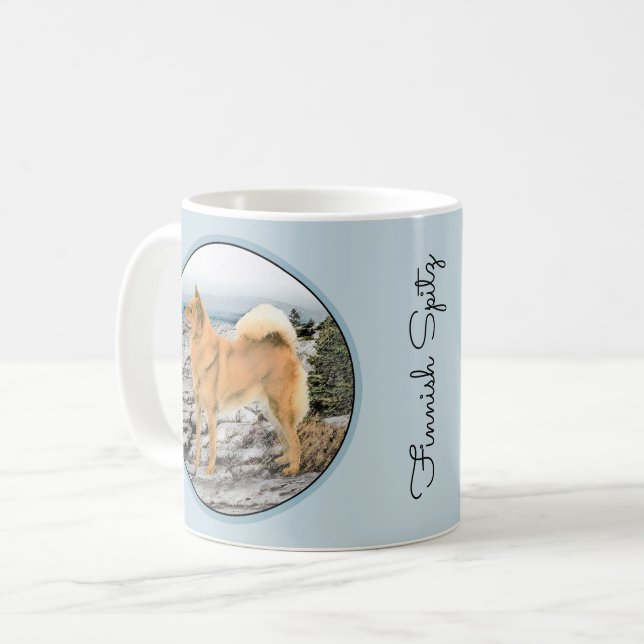 Finnish Spitz at Seashore Painting - Dog Art Coffee Mug (Front Left)