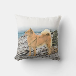 Finnish Spitz at Seashore Painting - Dog Art Cushion