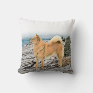 Finnish Spitz at Seashore Painting - Dog Art Cushion