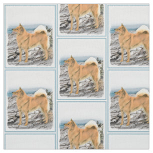 Finnish Spitz at Seashore Painting - Dog Art Fabric