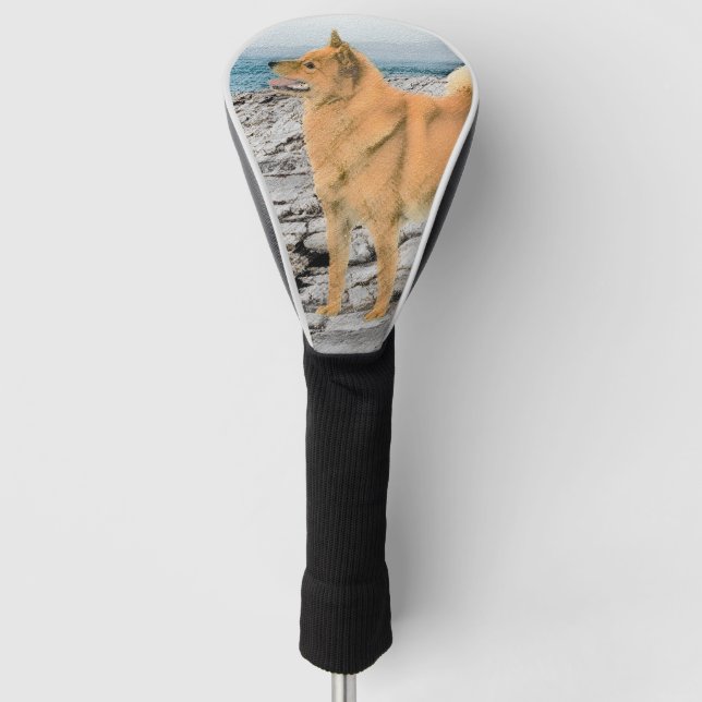 Finnish Spitz at Seashore Painting - Dog Art Golf Head Cover (Front)