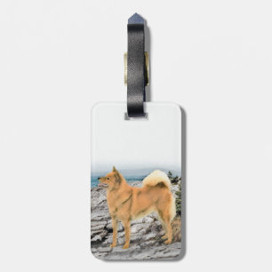 Finnish Spitz at Seashore Painting - Dog Art Luggage Tag