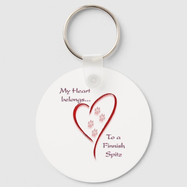 Finnish Spitz Heart Belongs Key Ring (Front)