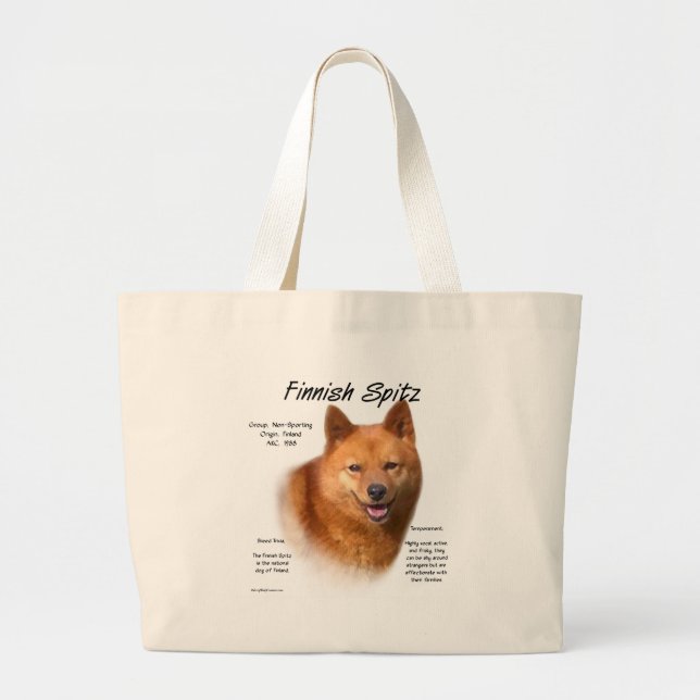 Finnish Spitz History Design Large Tote Bag (Front)