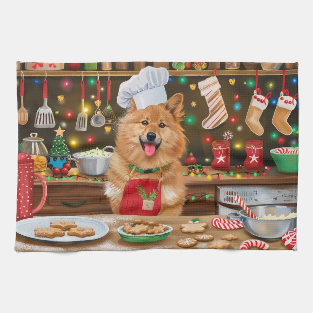 Finnish Spitz Holiday Baking: Festive Christmas Tea Towel (Horizontal)
