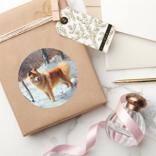 Finnish Spitz Let It Snow Christmas  Classic Round Sticker (Gifting)