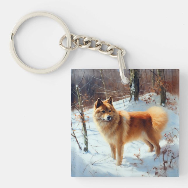 Finnish Spitz Let It Snow Christmas  Key Ring (Front)