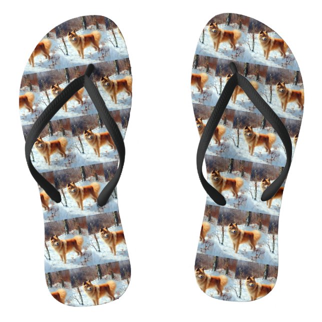 Finnish Spitz Let It Snow Christmas  Thongs (Footbed)