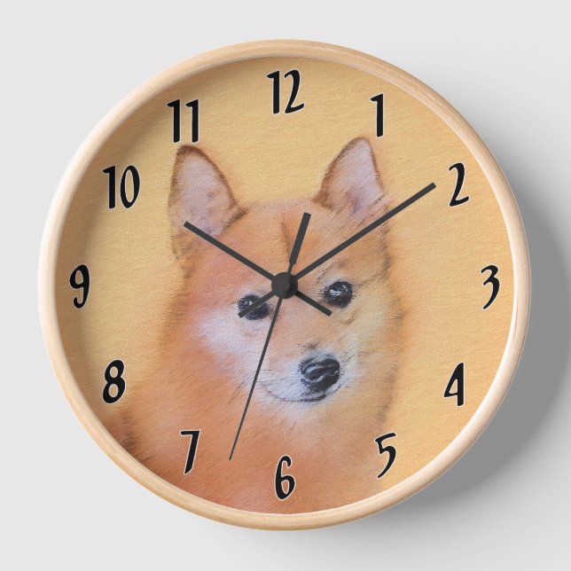 Finnish Spitz Painting - Cute Original Dog Art Clock (Front)