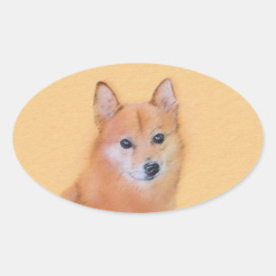 Finnish Spitz Painting - Cute Original Dog Art Oval Sticker