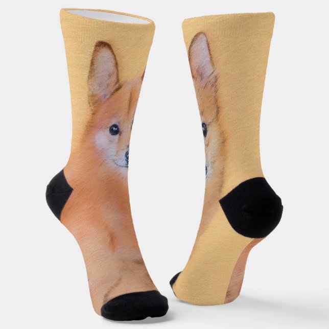 Finnish Spitz Painting - Cute Original Dog Art Socks (Angled)