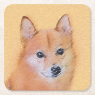 Finnish Spitz Painting - Cute Original Dog Art Square Paper Coaster