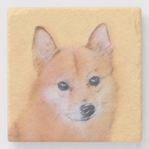 Finnish Spitz Painting - Cute Original Dog Art Stone Coaster