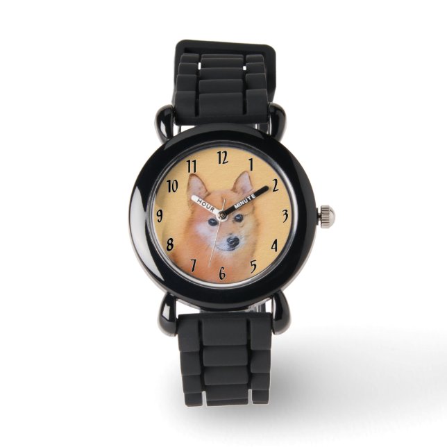 Finnish Spitz Painting - Cute Original Dog Art Watch (Front)