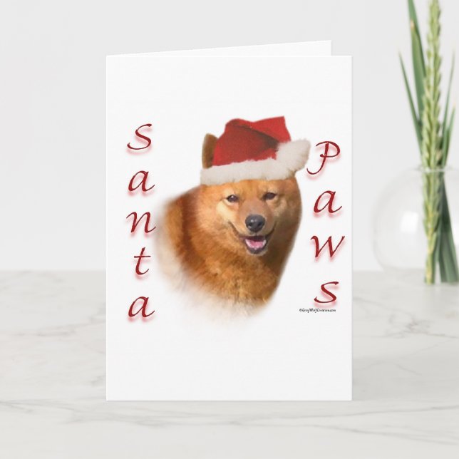 Finnish Spitz Santa Paws Holiday Card (Front)