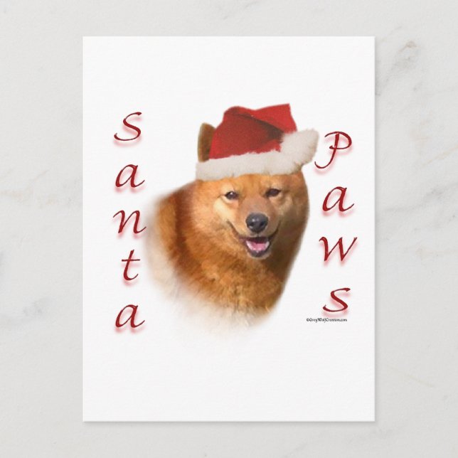 Finnish Spitz Santa Paws Holiday Postcard (Front)
