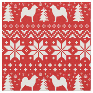 Finnish Spitz Silhouettes Christmas Pattern Red Fabric