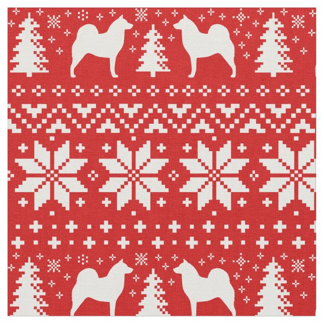 Finnish Spitz Silhouettes Dogs Christmas Holiday Fabric (Close Up)
