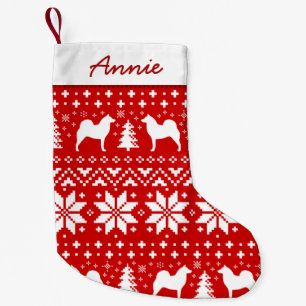 Finnish Spitz Silhouettes Dogs Holiday Pattern Small Christmas Stocking