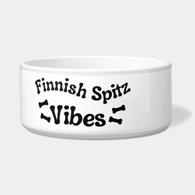 Finnish Spitz Vibes Ceramic Dog Bowl  (Left)