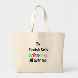 Finnish Spitz Walks Design Large Tote Bag