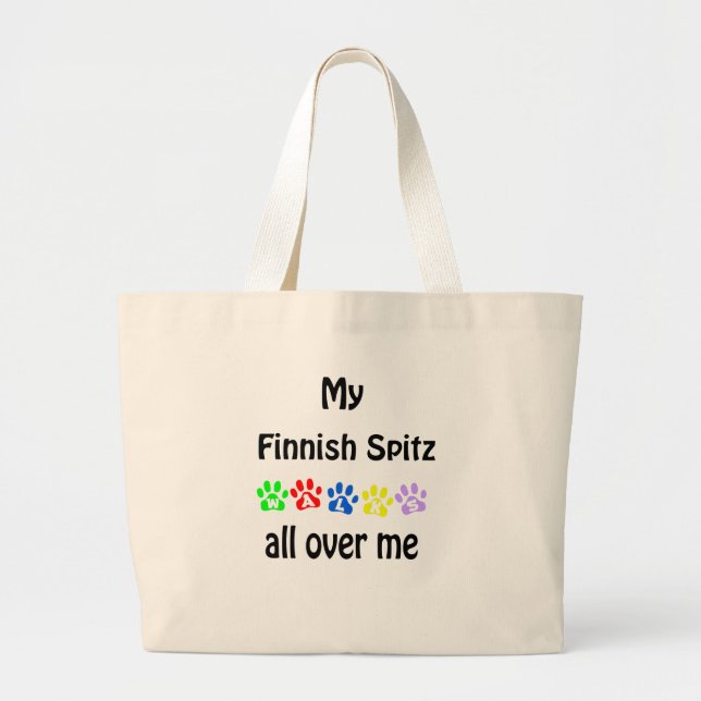 Finnish Spitz Walks Design Large Tote Bag (Front)