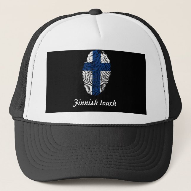 Finnish touch fingerprint flag trucker hat (Front)