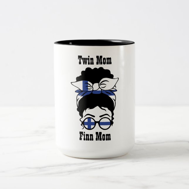 Finnish Twin Mum with Messy Bun Two-Tone Coffee Mug (Center)